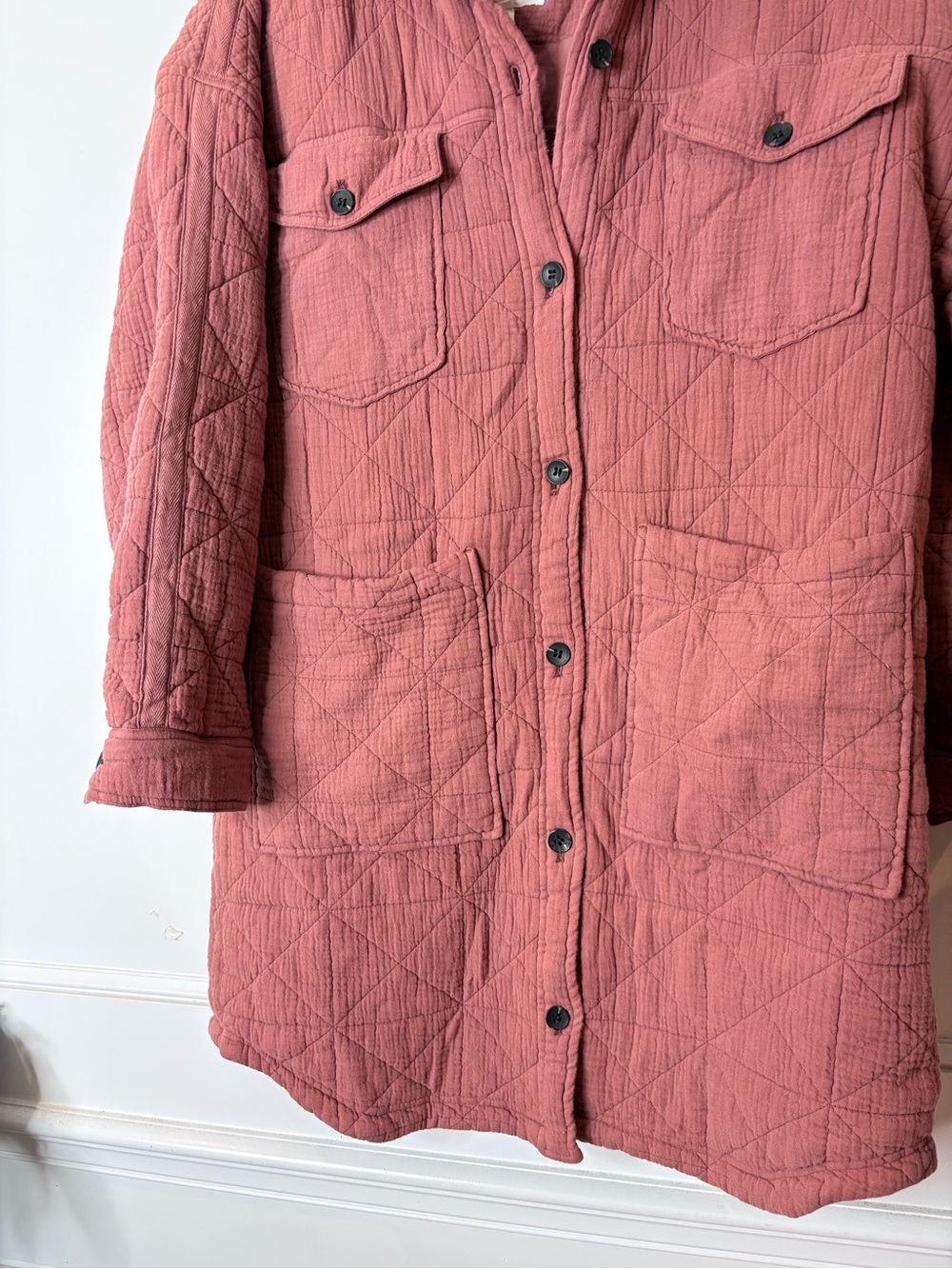 Avec Les Filles Quilted Long quilted farm girl jacket in Dusty Rose - Picture 5 of 16